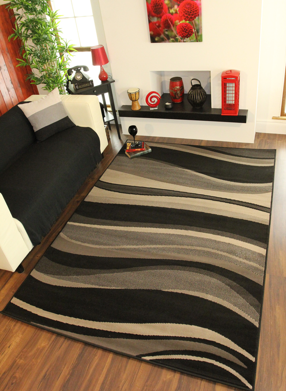 Grey Black Cheap Waves Modern Large Small RUG Quality Hall Bedroom ...