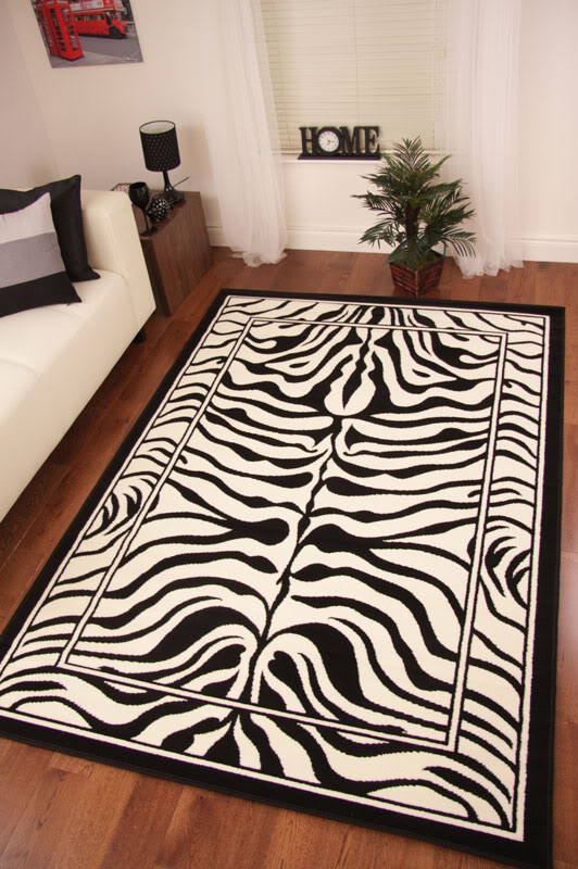 Shiraz Modern Black Ivory Zebra Print Long Hall Runner Rug Animal Safari Mats UK